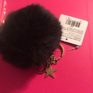 New Black Fuzzy ball keychain w/gold star